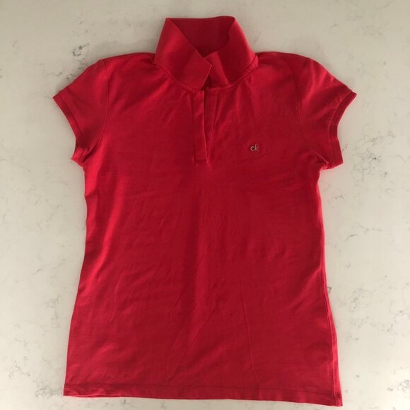 Calvin Klein Casual Cap Sleeve V Neck Cotton w Spandex Polo Shirt Coral Sz M - Picture 13 of 15